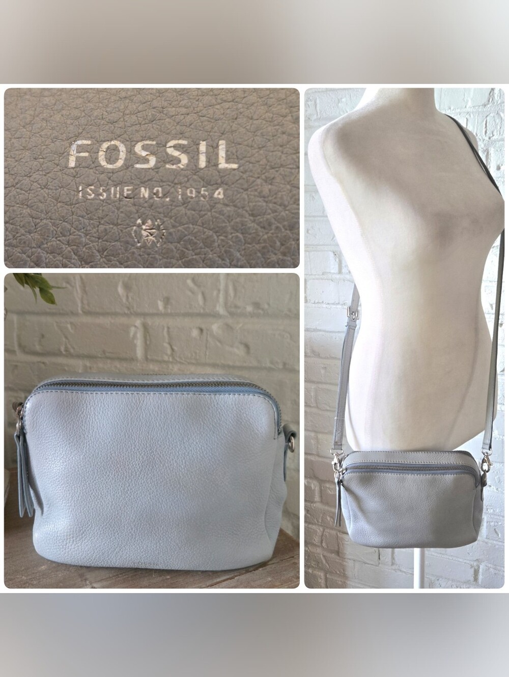 Fossil Light Blue Leather Crossbody